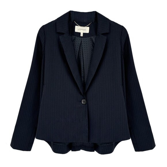THE GREAT. The Swing Blazer in Navy Stripe 0|XS - Picture 1 of 13